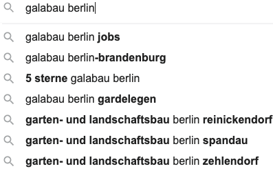 Autosuggest Suchbegriffe von Google für das Keyword "galabau berlin"