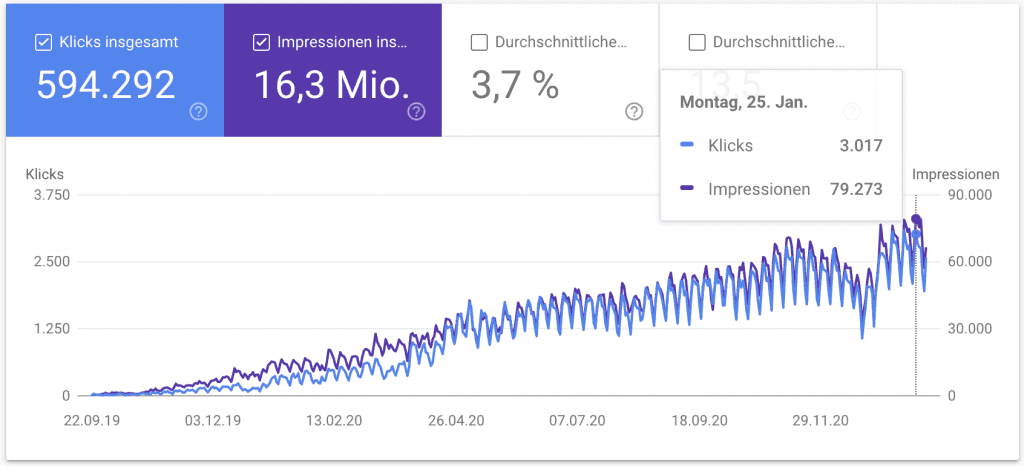 SEO Case Study wellabe - Google Search Console Gesamtentwicklung